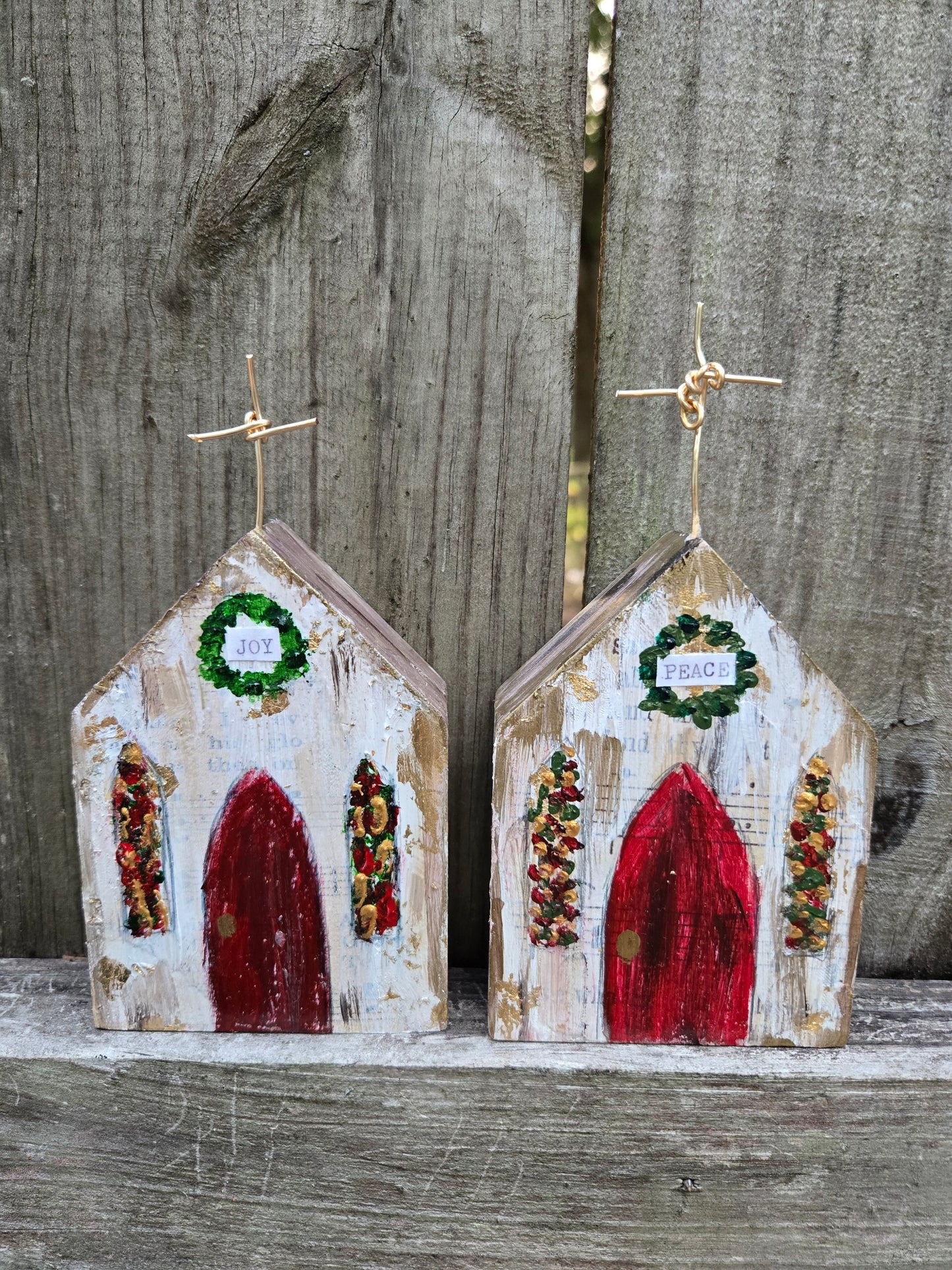 Small  Christmas Steeple Church (3x5 Wood Block)