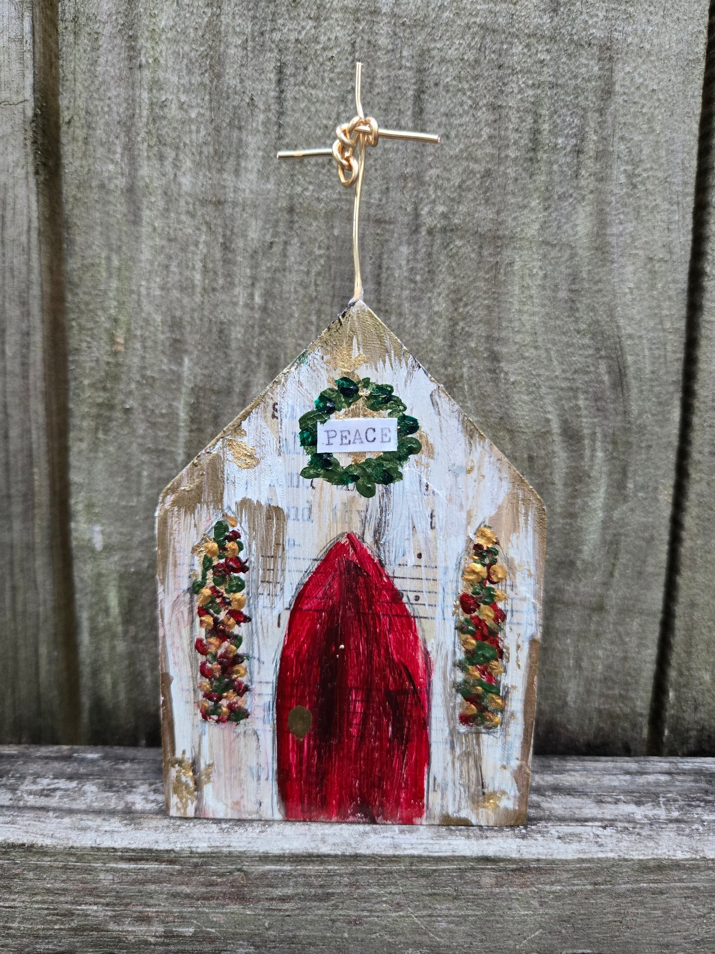 Small  Christmas Steeple Church (3x5 Wood Block)