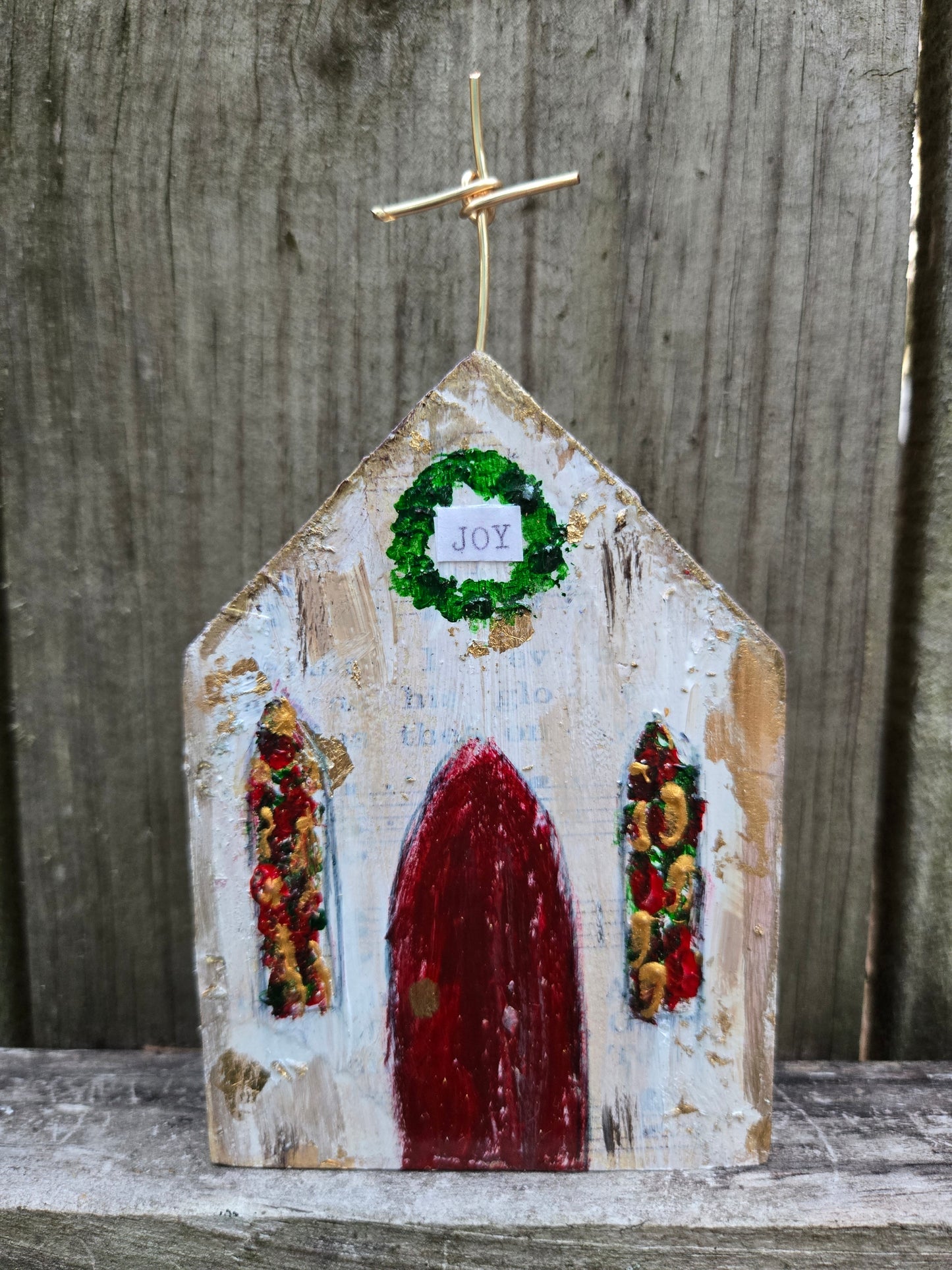 Small  Christmas Steeple Church (3x5 Wood Block)